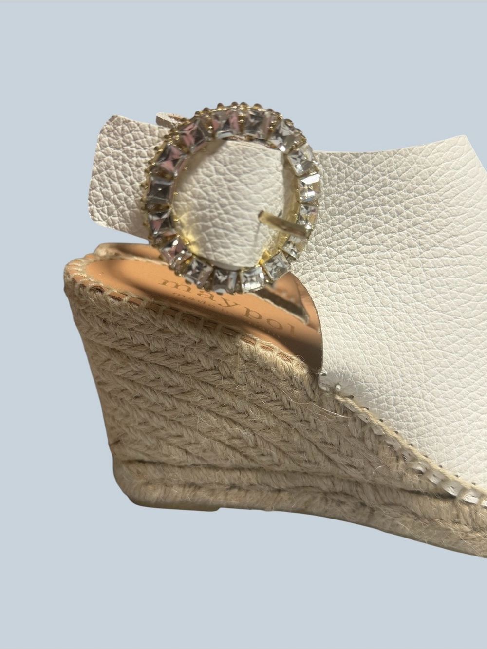 Maypol Made in Spain White Espadrille Wedge Sandals with Rhinestone Buckle - Picture 7 of 16